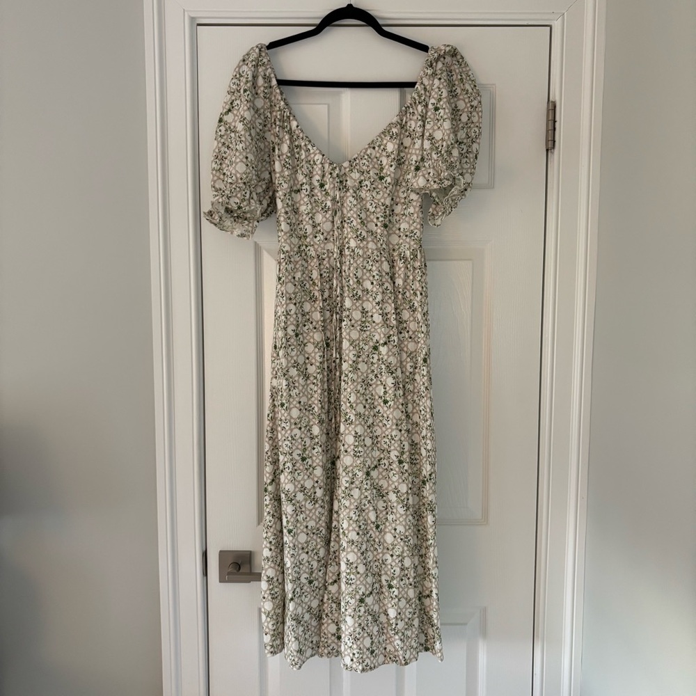 Hill House Home, Ophelia Dress, Basketweave Vine Sand and Green NWT